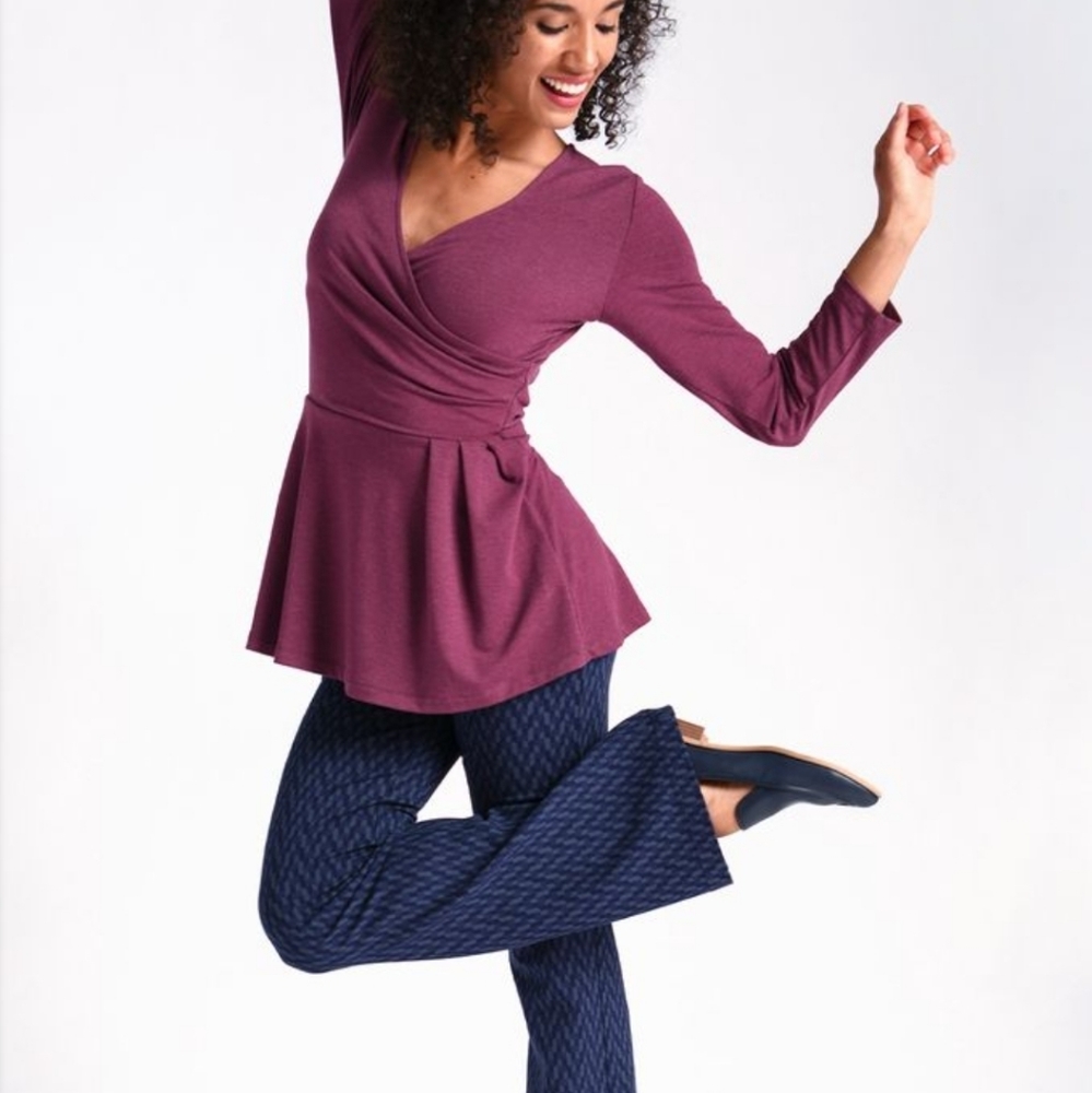 Betabrand Dress Pant Yoga Pants in Blue Chevron